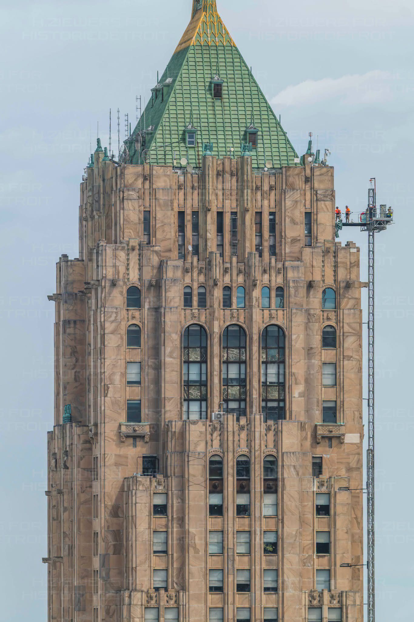 Top of the Fisher Building tower in Detroit